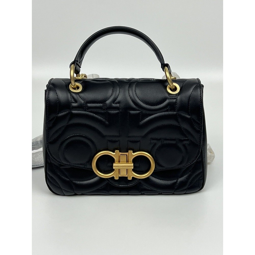 Salvatore Ferragamo Gancini Nero Quilted Flip Bag - Large New w/Tag Minor Flaws